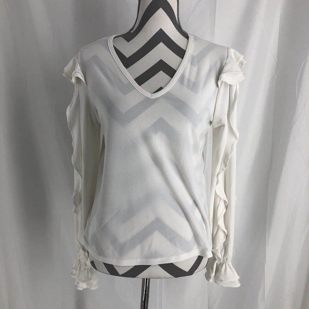 Cece Bow Ruffle Sleeve v neck blouse White Small